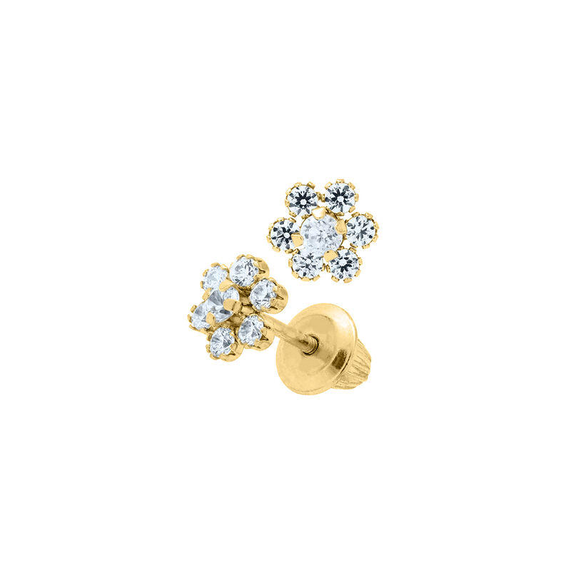 Baby/Children's White Crystal Flower Stud Earrings in 14k Yellow Gold image number null