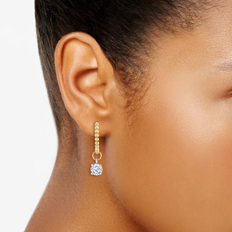 Lab Grown Diamond 1ctw. Round Solitaire Beaded Dangle Hoop Earrings in 14k Yellow Gold image number null