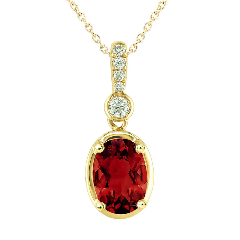 Oval-Cut Garnet & Diamond Pendant in 10k Yellow Gold image number null
