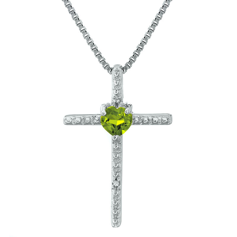 Peridot Heart Cross Pendant in Sterling Silver image number null