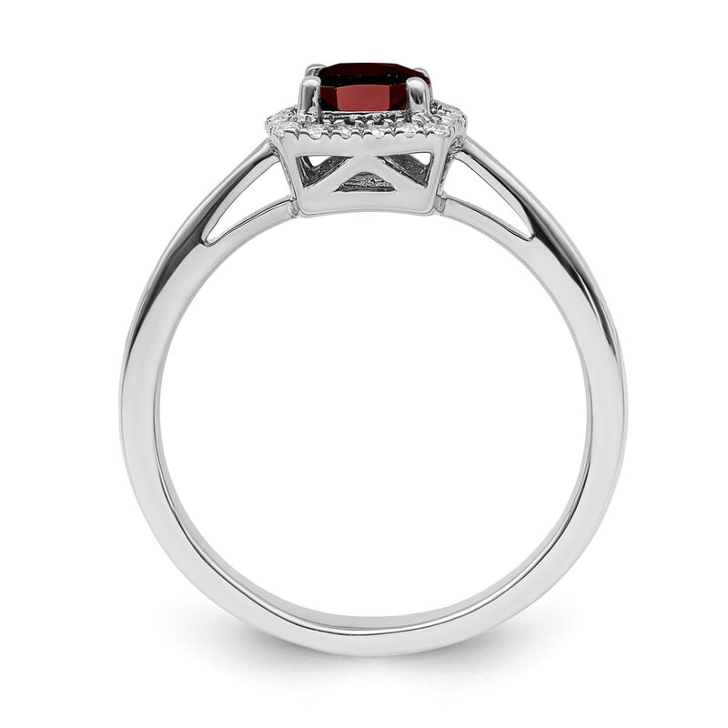 Cushion-Cut Garnet & Diamond Halo Ring in Sterling Silver image number null