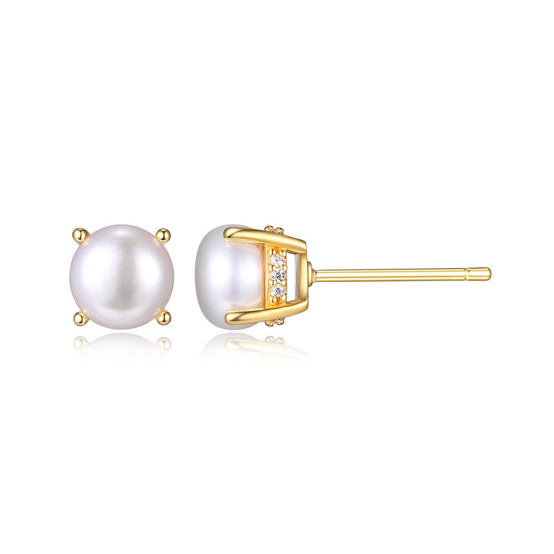 White Shell Pearl Hidden Halo Stud Earrings in Gold Plated Sterling Silver image number null