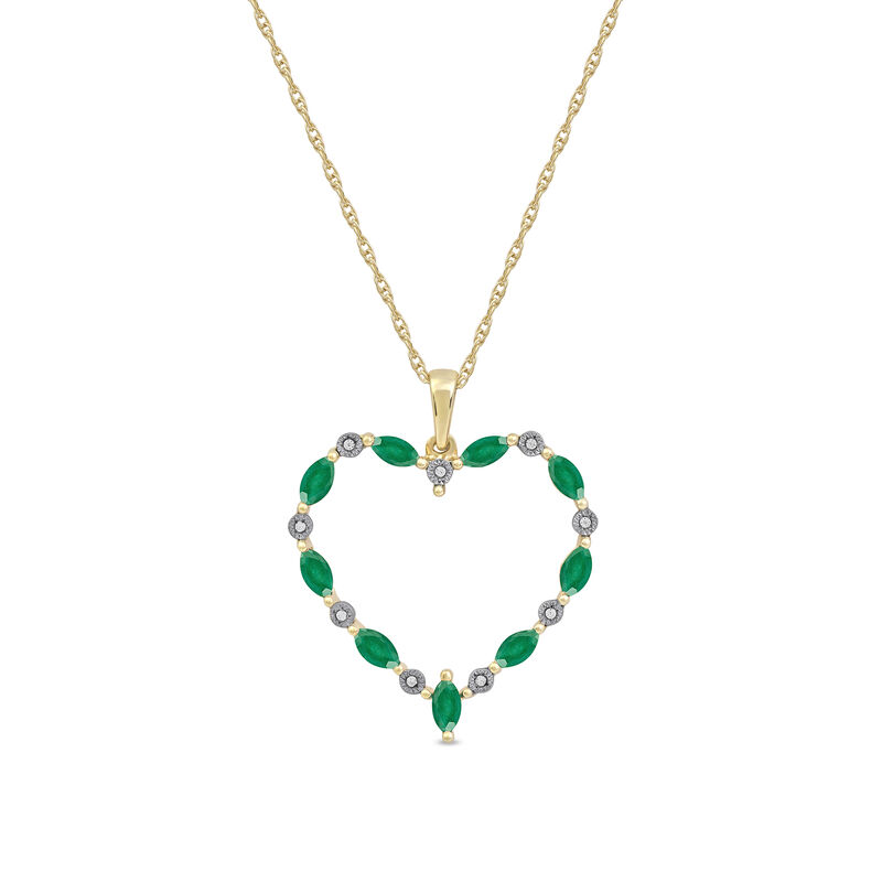 Alternating Emerald & Diamond Heart Pendant in 10k Yellow Gold image number null