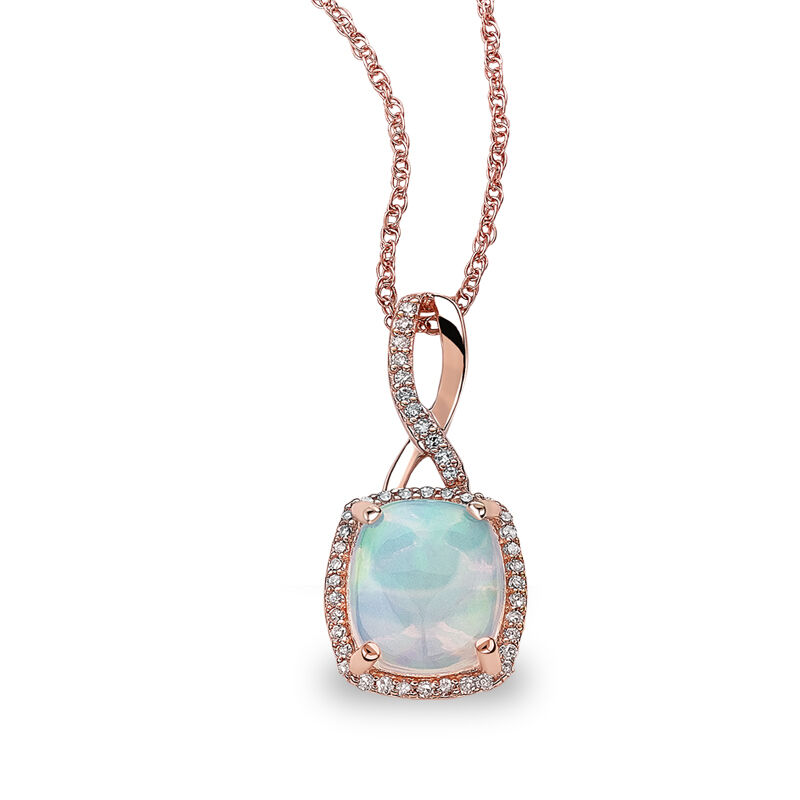 JK Crown® Opal & Diamond Halo Twist Pendant in Rose Gold image number null