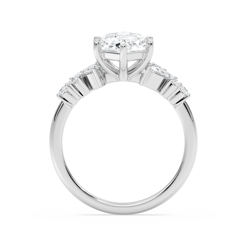Elongated Hexagon Lab Grown Diamond 3 1/2ctw. Engagement Ring with Marquise and Round Accents in 14k White Gold image number null