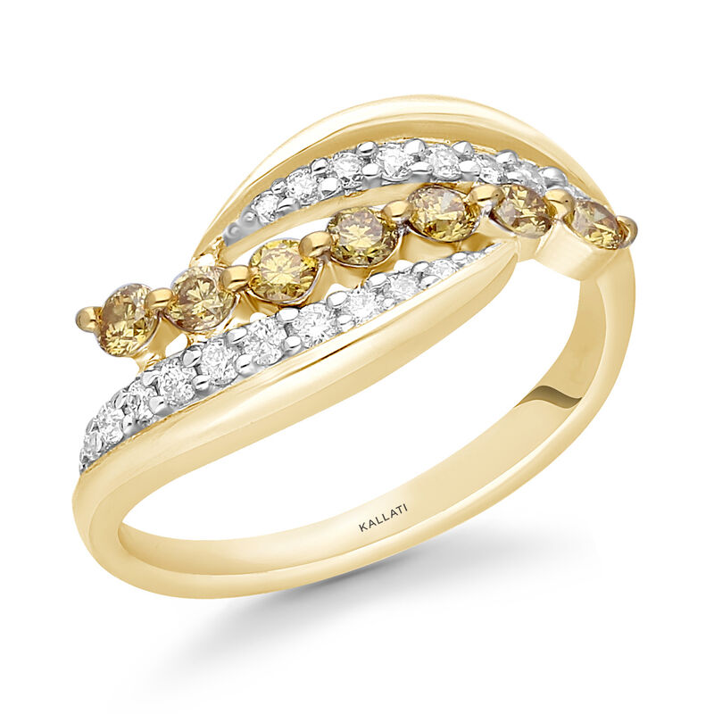 White & Yellow Diamond Bypass Ring in 14k Yellow Gold image number null