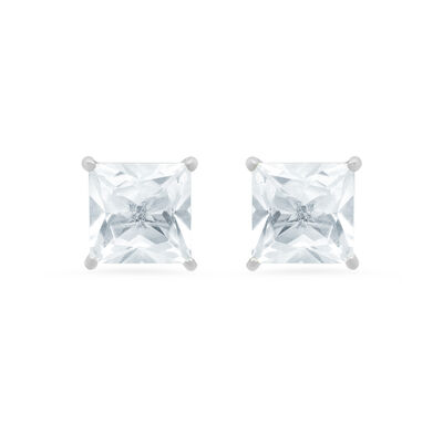 Princess-Cut White Topaz Solitaire Stud Earrings in 14k White Gold