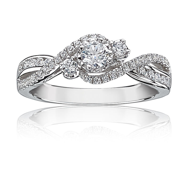 Gia. Three-Stone Diamond Twist Engagement Ring in 14k White Gold image number null