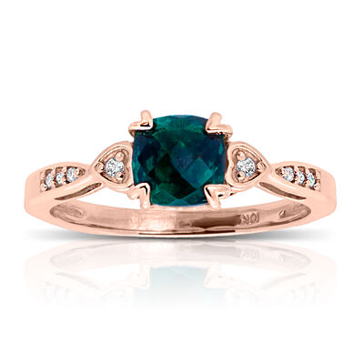 Cushion Created Emerald & Diamond Ring in 10k Rose Gold