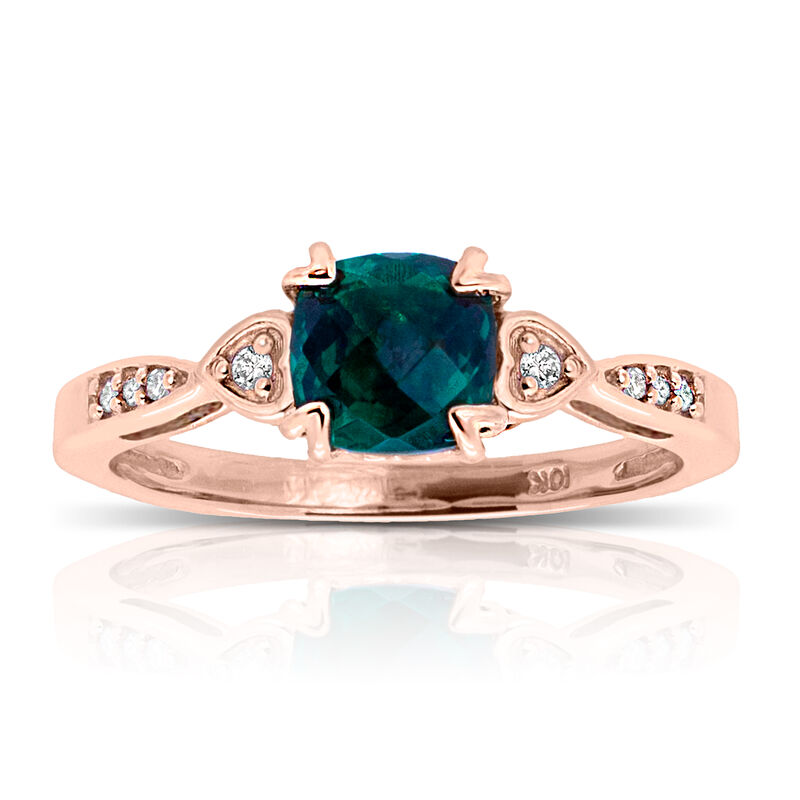 Cushion Created Emerald & Diamond Ring in 10k Rose Gold image number null