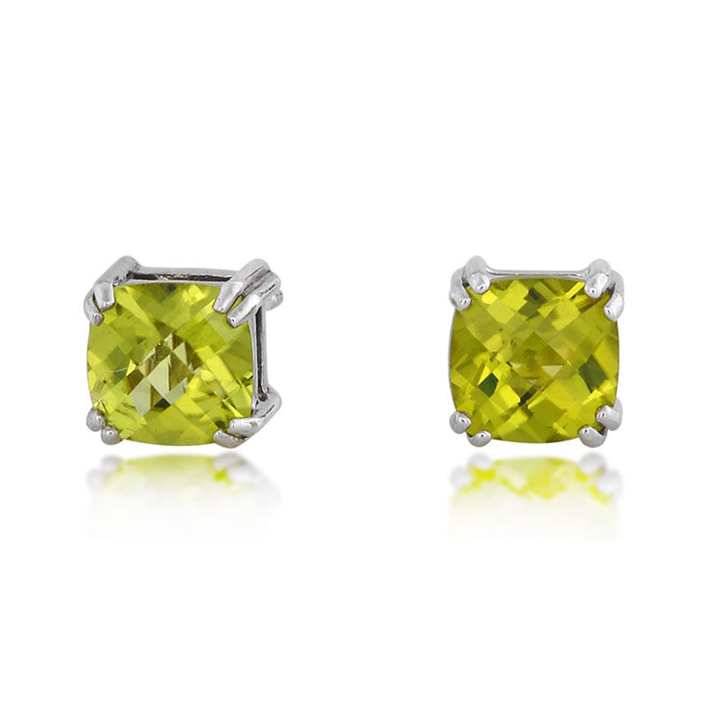 Peridot Cushion-Cut Stud Earrings in Sterling Silver image number null