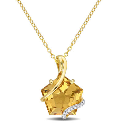 Citrine & Diamond Wrapped Pendant in Yellow Gold Plated Sterling Silver
