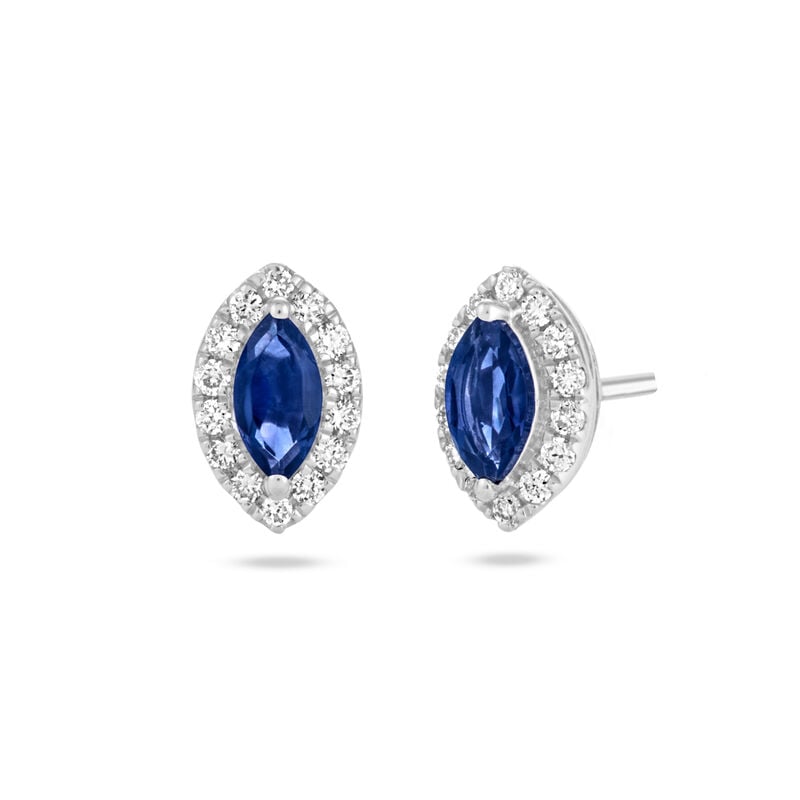 Marquise Lab Grown Diamond & Created Blue Sapphire Halo Stud Earrings in Sterling Silver image number null
