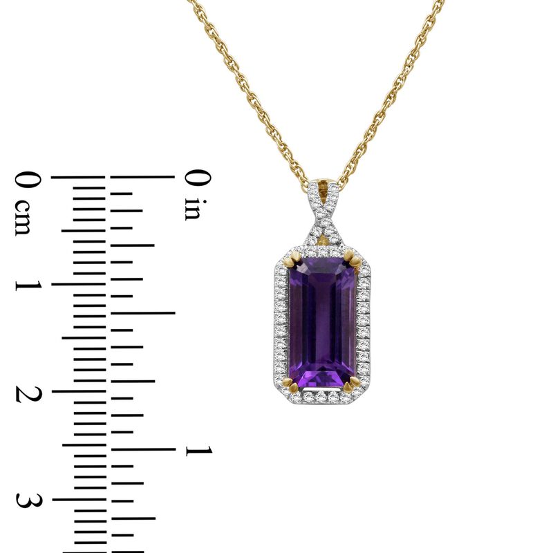 Emerald-Cut Amethyst & Diamond Pendant in 10k Yellow Gold image number null