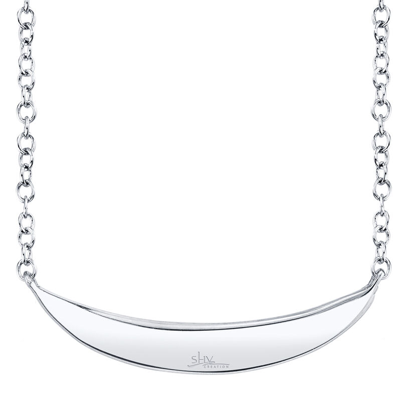Shy Creation: Curved Pave 1/10ctw Bar Necklace in 14k White Gold  image number null