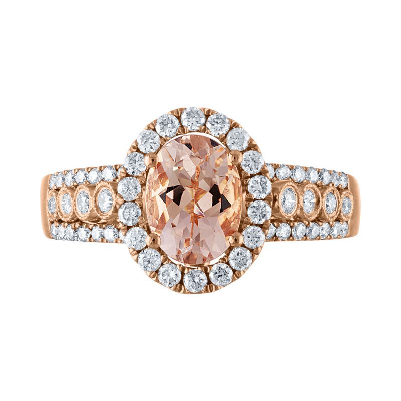 Oval Morganite & Diamond Halo Ring in 14k Rose Gold image number null