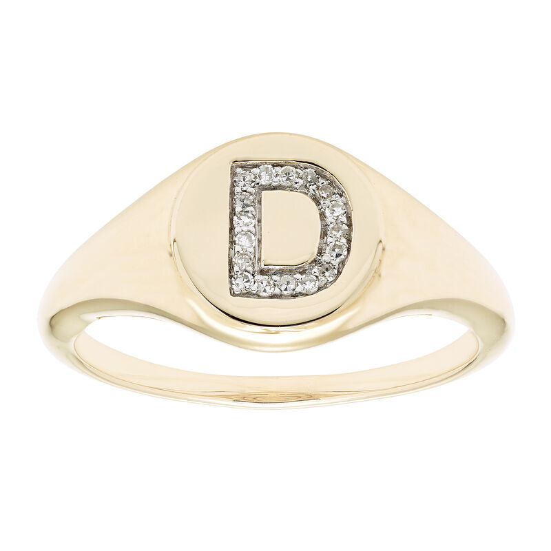 Diamond Initial D Signet Ring in 14k Yellow Gold image number null