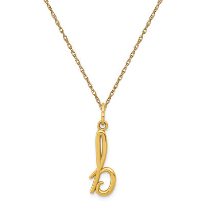 Script B Initial Necklace in 14k Yellow Gold