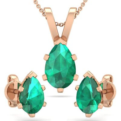 Pear Emerald Necklace & Earring Jewelry Set in 14k Rose Gold Plated Sterling Silver