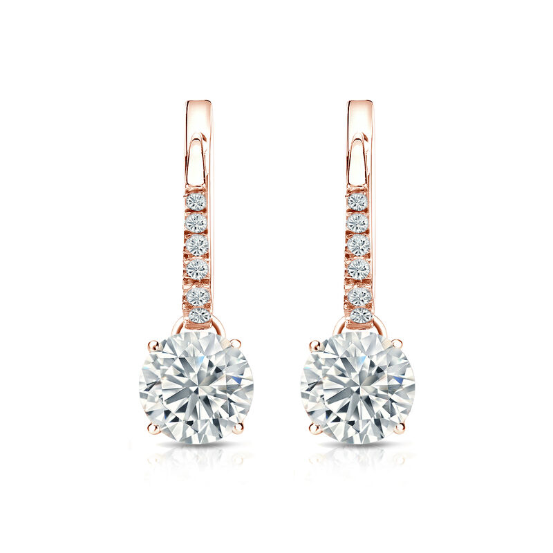 Diamond 1 1/2ctw. 4-Prong Round Drop Earrings in 14k Rose Gold I1 Clarity image number null