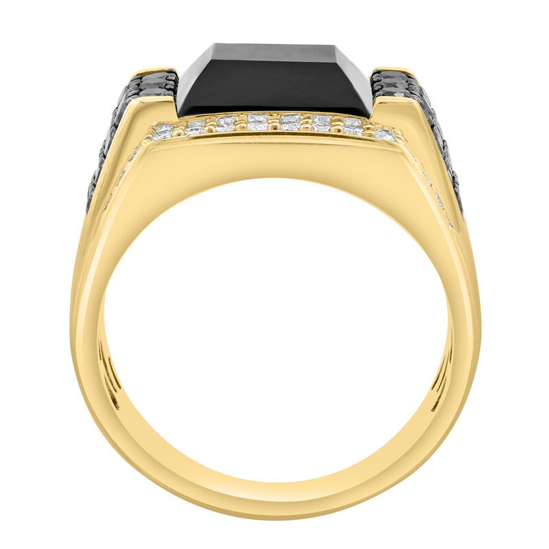 EFFY Men's Onyx & Black White Diamond Ring in 14k Yellow Gold image number null