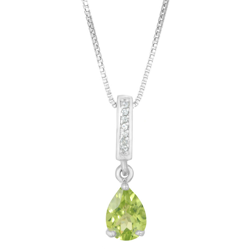 Pear Shaped Peridot & White Topaz Pendant in Sterling Silver image number null