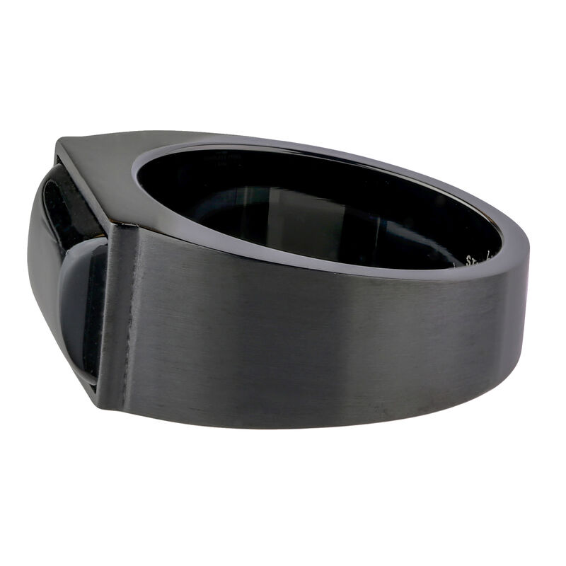 Men's Black Agate 13mm Ring in Stainless Steel & Black IP image number null