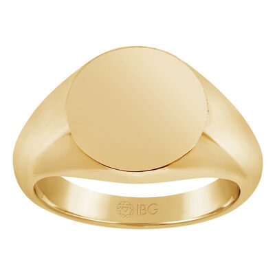 Round Satin Top Signet Ring 14x14mm in 14k Yellow Gold
