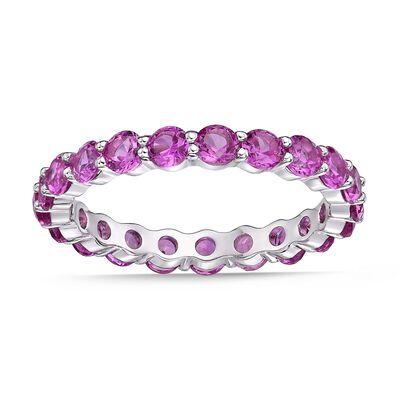 Created Pink Sapphire Eternity Band in Sterling Silver