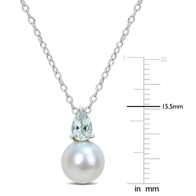 Aquamarine & Freshwater Cultured Pearl Necklace in Sterling Silver image number null