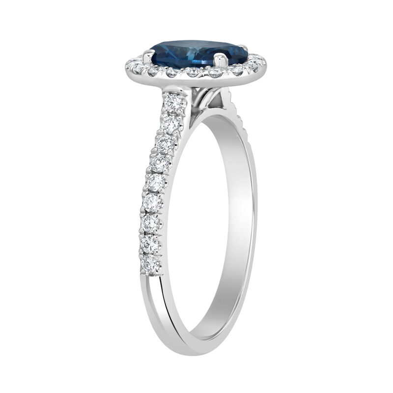 Oval-Cut Lab Grown 1 3/8ctw. Blue Diamond Halo Engagement Ring in 14k White Gold image number null