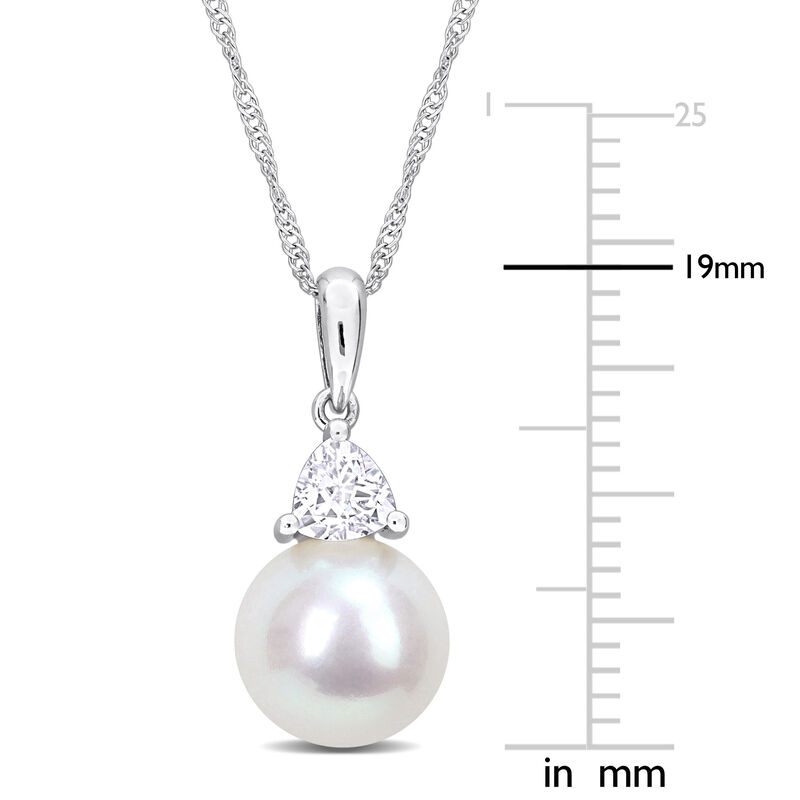Created White Sapphire & Freshwater Cultured Pearl Necklace in 10k White Gold image number null