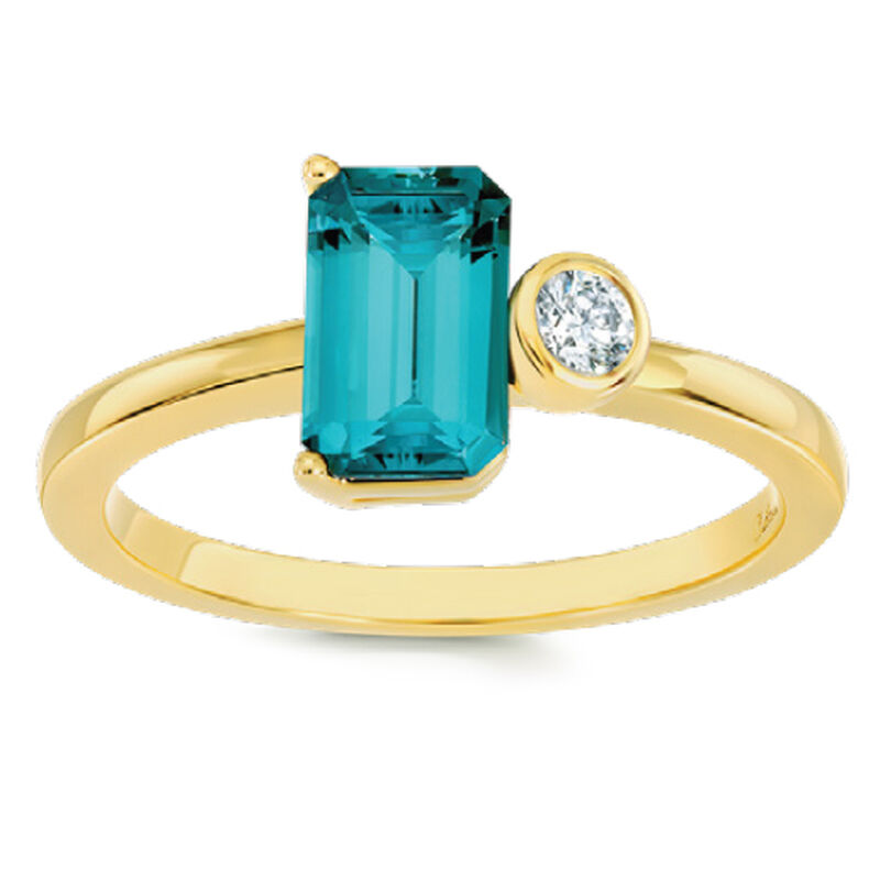 Chatham Emerald-Cut Created Fiji Spinel & Lab Grown Diamond Ring in 14k Yellow Gold image number null