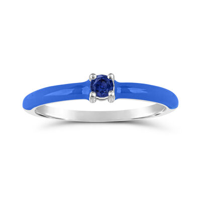 Brilliant-Cut Blue Sapphire Enamel Ring in Sterling Silver