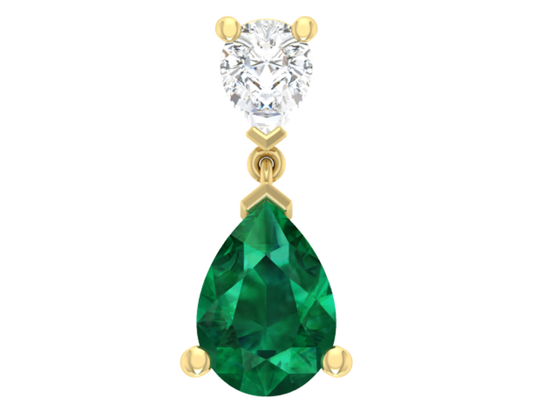 Pear-Shaped Created Emerald Lab Grown Diamond Dangle Pendant in 10k Yellow Gold image number null