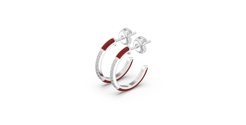 Brilliant-Cut Lab Grown Diamond Red Ceramic Hoop Earrings in Sterling Silver image number null