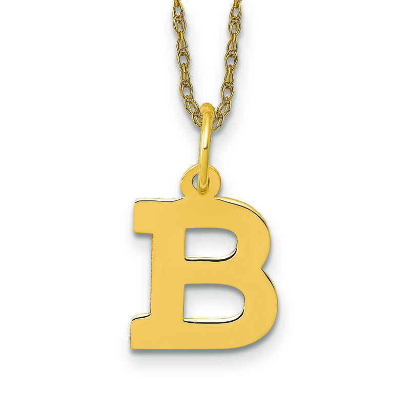 Small Block B Initial Necklace in 14k Yellow Gold image number null