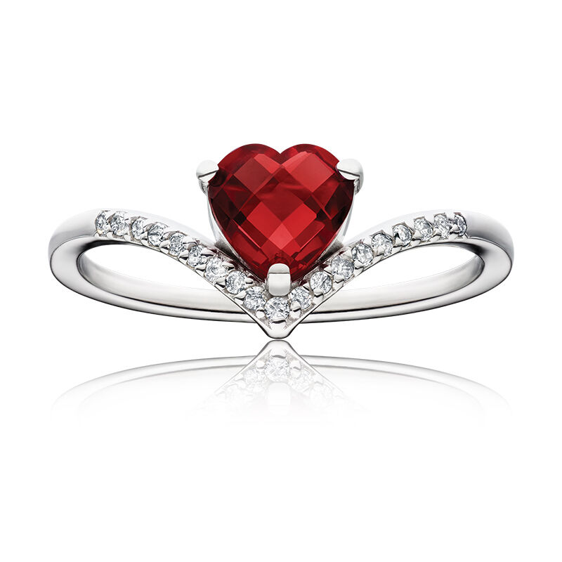 Heart-Shaped Created Ruby & Diamond Chevron Ring in Sterling Silver image number null