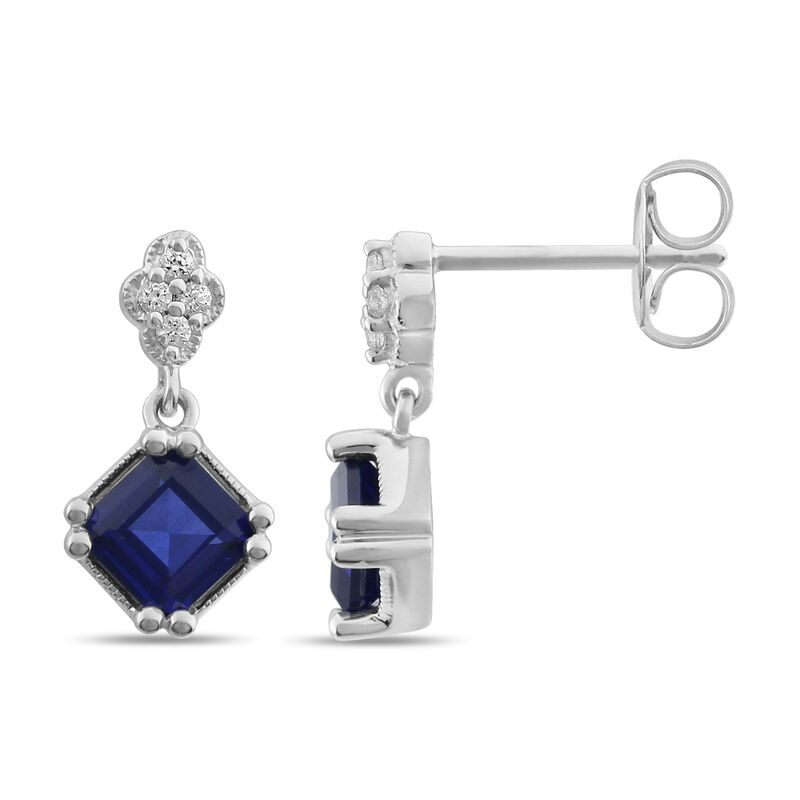 Princess-Cut Created Blue & White Sapphire Drop Earrings in Sterling Silver image number null