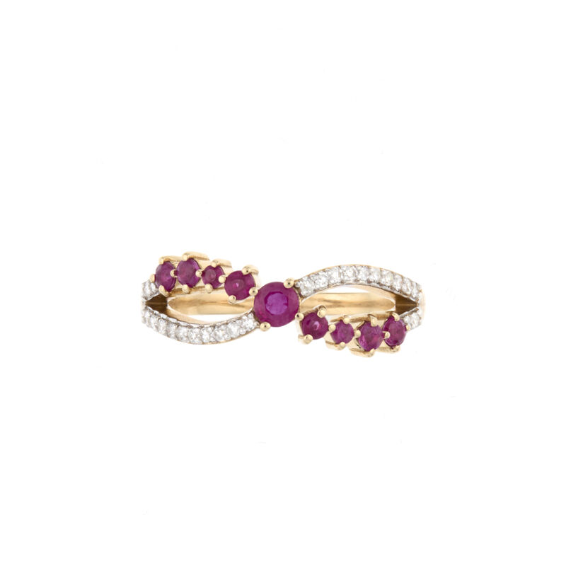 10kt. YG Ruby & Diamond Swirl Band image number null