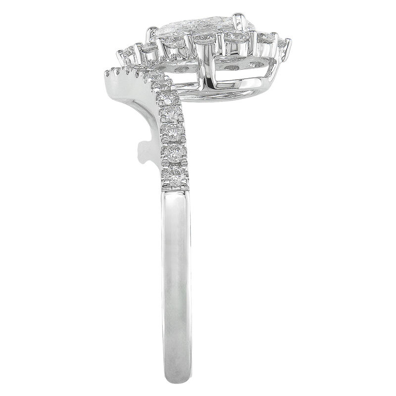 Pear Natural Diamond 3/4ctw. Halo V Shank Engagement Ring in 14k White Gold image number null