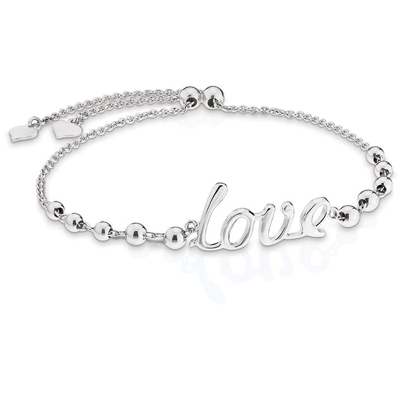 Love Script Beaded Bolo Bracelet in Sterling Silver image number null