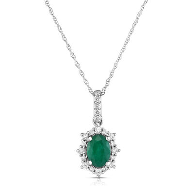 Oval-Cut Emerald Diamond Royal Collection Pendant in 10k White Gold