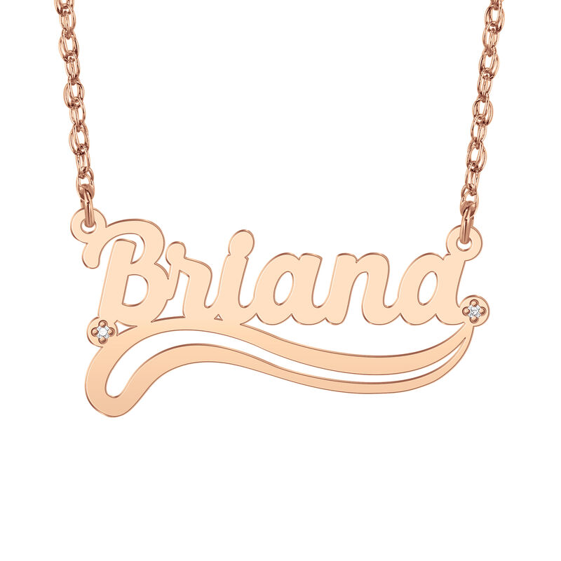 Diamond Flower Accent Nameplate Necklace in 14k Rose Gold image number null
