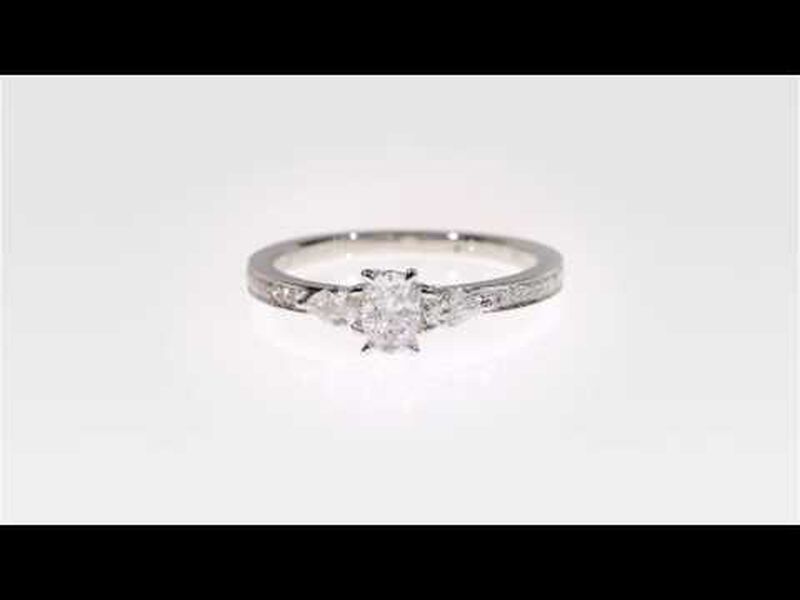 Three-Stone Oval & Pear 3/5ctw. Diamond Engagement Ring in 14k White Gold image number null