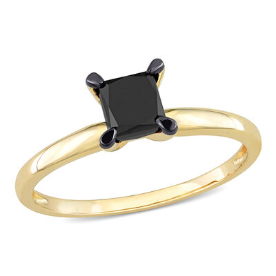  Princess-Cut 1ctw. Black Diamond Solitaire Engagement Ring in 14k Yellow Gold