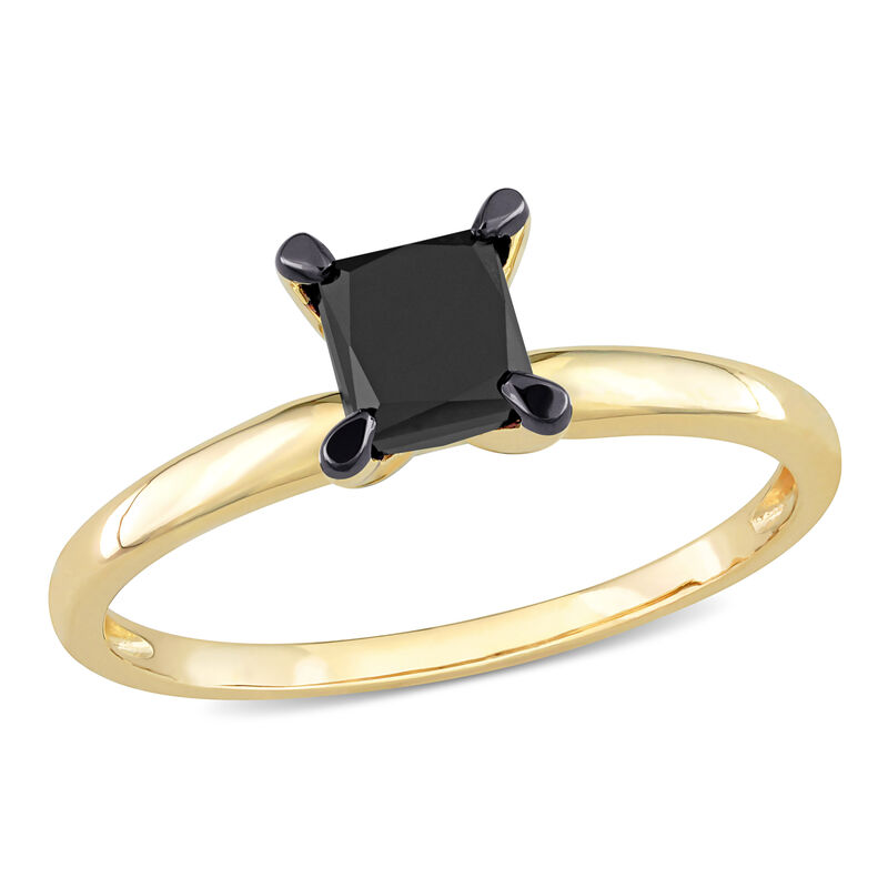  Princess-Cut 1ctw. Black Diamond Solitaire Engagement Ring in 14k Yellow Gold image number null