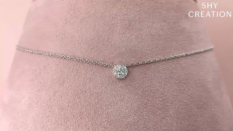 Shy Creation 0.14 ctw Halo Diamond Drop Pendant in 14k White Gold image number null