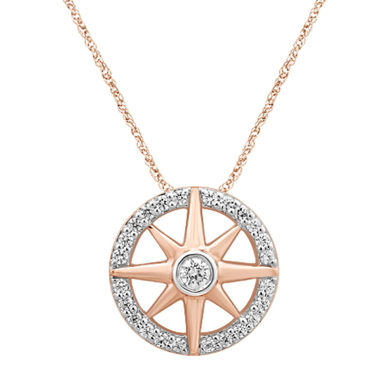 Hope & Guidance Diamond Compass Pendant in 10k Rose Gold image number null