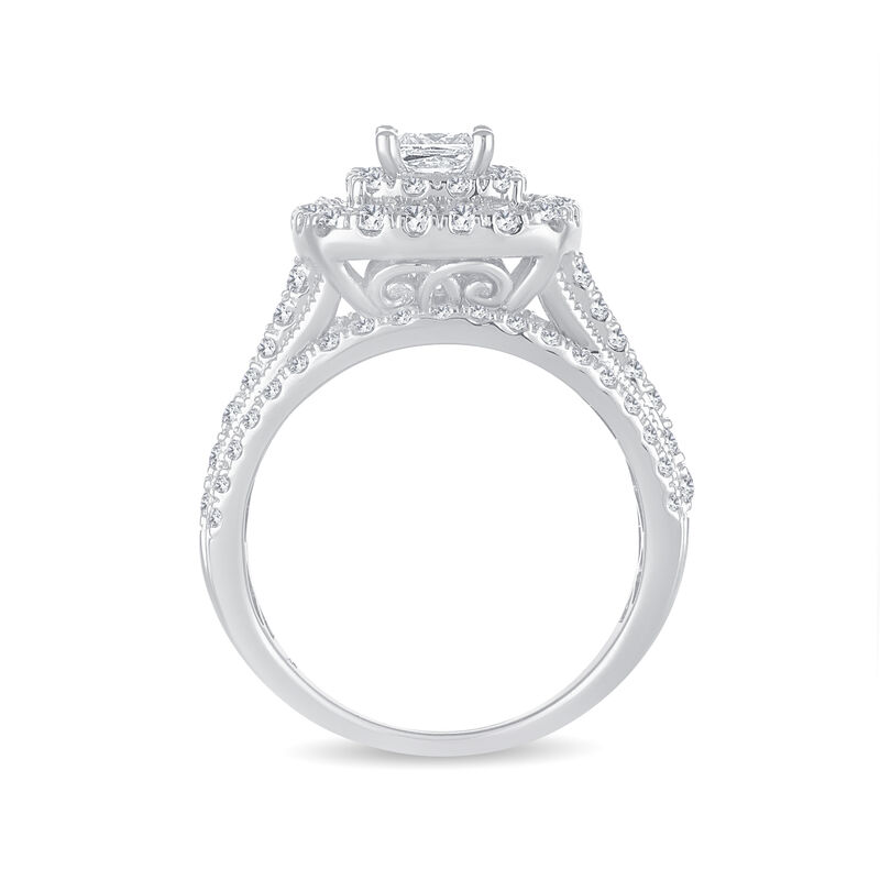 Lab Grown Princess-Cut Diamond 2ctw. Cushion Halo Engagement Ring in 10k White Gold image number null